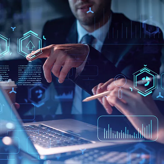 finger pointing at laptop