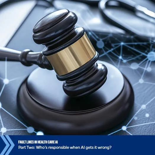 gavel and stethoscope with digital network overlay